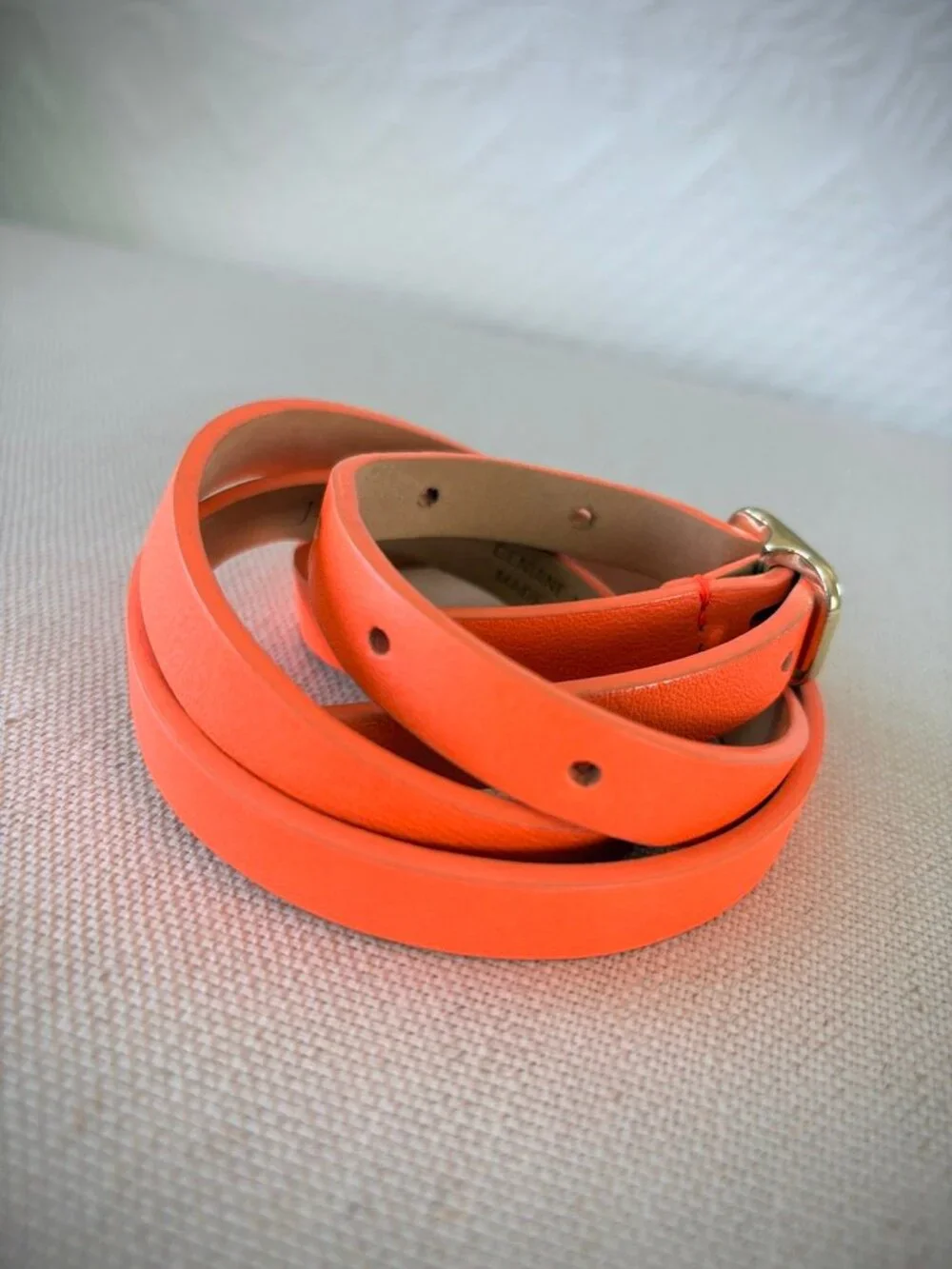 J. Crew Skinny Leather Belt in Neon Orange, Medium